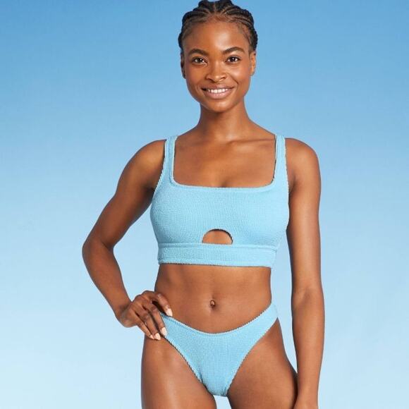 Juniors' Textured Cut Out Scoop Neck Bralette Bikini Top Xhilaration D/DD NWT - Picture 1 of 4